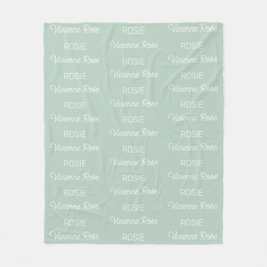 Mädchen Salbeigrüne personalisierte Schriftname Fleecedecke (Vorderseite)