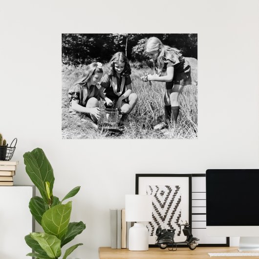 Mädchen sammeln Frösche, 1940er Poster (Heimbüro)