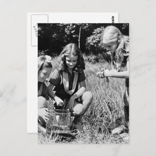 Mädchen sammeln Frösche, 1940er Postkarte (Vorne/Hinten)