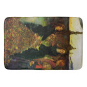 Mädchen sammeln Herbstblätter für ein Feuerbrand Badematte (Vorderseite)