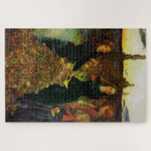 Mädchen sammeln Herbstblätter für ein Feuerbrand Puzzle (Horizontal)