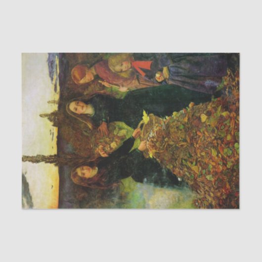 Mädchen sammeln Herbstblätter für ein Feuerbrand Seidenpapier (Vorderseite)