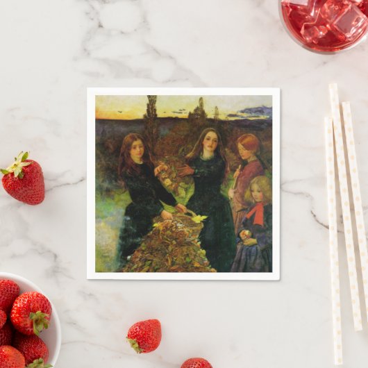 Mädchen sammeln Herbstblätter für ein Feuerbrand Serviette (Beispiel)