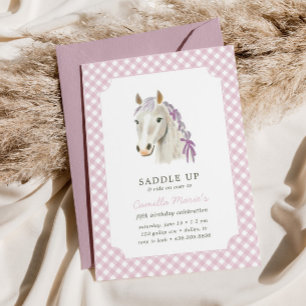 Mädchen satteln Preppy Pony Pferd Pink Geburtstag Einladung
