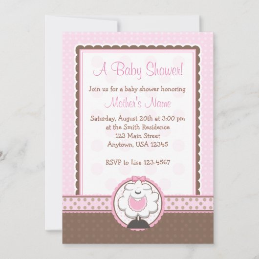 Mädchen-Schaf-Rosa u. Brown-Babyparty-Einladungen Einladung (Vorderseite)