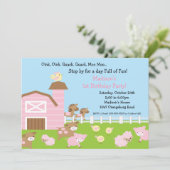 Mädchen-Scheunen-Tierspaß-Geburtstags-Party Einladung (Stehend Vorderseite)