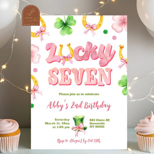 Mädchen Schleife Glitter Glücks sieben St. Patrick Einladung