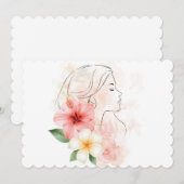 Mädchen schließt die Augen mit Blumen-Aquarell Einladung (Vorne/Hinten)