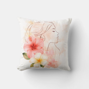 Mädchen schließt die Augen mit Blumen-Aquarell Kissen