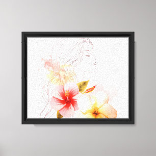 Mädchen schließt die Augen mit Blumen-Aquarell  Leinwanddruck