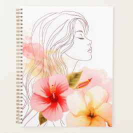 Mädchen schließt die Augen mit Blumen-Aquarell Planer