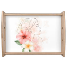 Mädchen schließt die Augen mit Blumen-Aquarell