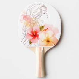 Mädchen schließt die Augen mit Blumen-Aquarell Tischtennis Schläger
