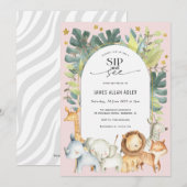 Mädchen schlucken und Safari-Baby sehen Einladung (Vorne/Hinten)