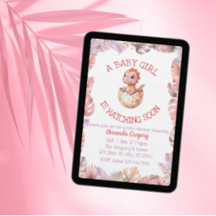 Mädchen schlüpft bald, Rosa Dino-Baby-Party Einladung