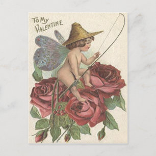 Mädchen Schmetterlingsflügel Angelrolle Rose Postkarte