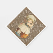 Mädchen schnitzt Halloween-Apfel Serviette (Ecke)
