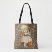 Mädchen schnitzt Halloween-Apfel Tasche (Vorderseite)
