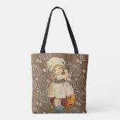 Mädchen schnitzt Halloween-Apfel Tasche (Rückseite)