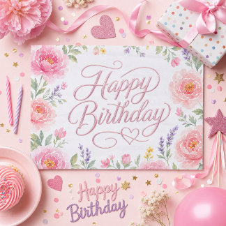 Mädchen Schön Geburtstag Silber Rosa Floral Seidenpapier