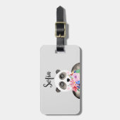Mädchen Schöne Blume Aquarell Panda und Name Gepäckanhänger (Vorderseite vertikal)