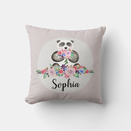 Mädchen Schöne Blume Aquarell Panda und Name Kissen (Vorderseite)
