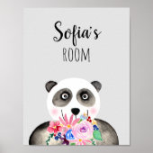 Mädchen Schöne Blume Aquarell Panda und Name Poster (Vorne)