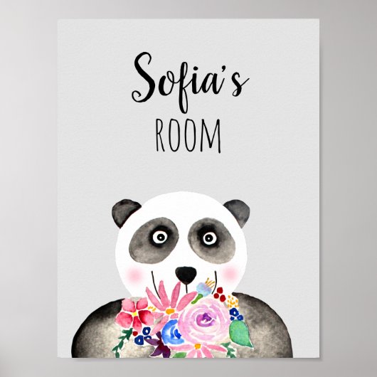 Mädchen Schöne Blume Aquarell Panda und Name Poster (Vorne)