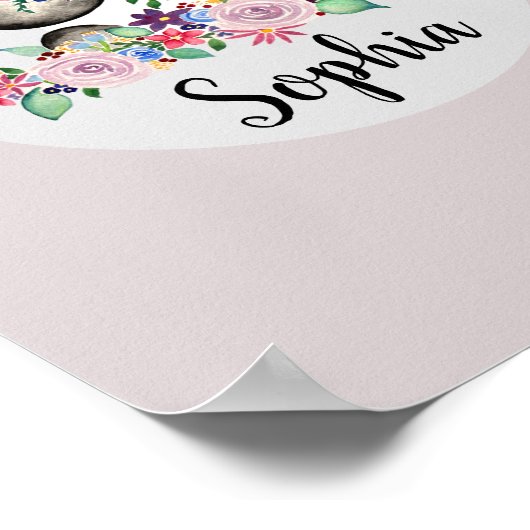Mädchen Schöne Blume Aquarell Panda und Name Poster (Ecke)
