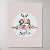 Mädchen Schöne Blume Aquarell Panda und Name Poster (Vorne)