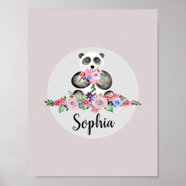 Mädchen Schöne Blume Aquarell Panda und Name Poster