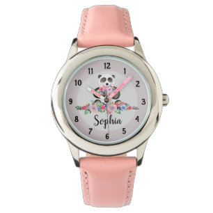 Mädchen Schöne Blume Wasserfarbenpanda und Name Armbanduhr