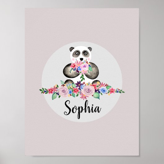 Mädchen Schöne Blumen Wasserfarbe Panda und Name Poster (Vorne)