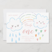 Mädchen Schöne Herzen über dem Regenbogen Geburtst Einladung (Vorderseite)