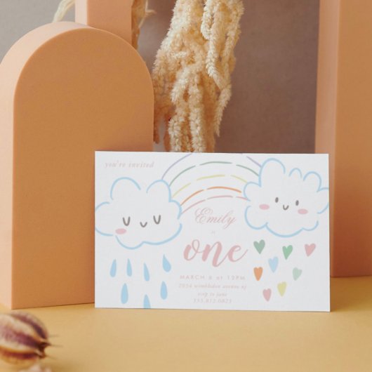 Mädchen Schöne Herzen über dem Regenbogen Geburtst Einladung