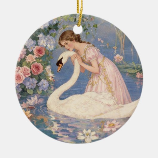 Mädchen & Schwanensee-Ornament Keramik Ornament (Vorne)