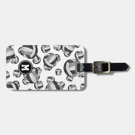 Mädchen schwarz graue Mannschaft Farben Volleyball Gepäckanhänger (Vorderseite horizontal)