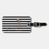 Mädchen, Schwarz, Weiße Streifen, Glitterkatze Gepäckanhänger (Vorderseite horizontal)