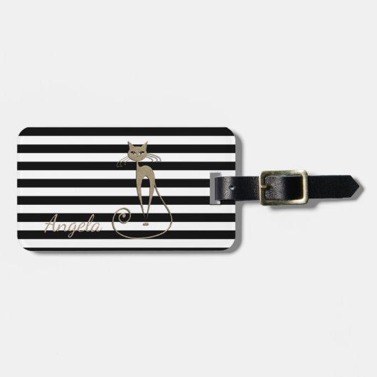 Mädchen, Schwarz, Weiße Streifen, Glitterkatze Gepäckanhänger (Vorderseite horizontal)