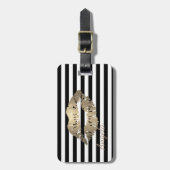 Mädchen, Schwarz, Weiße Streifen, Glitterlippen Gepäckanhänger (Vorderseite vertikal)