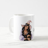 Mädchen schwarze Katze Halloween Kaffeetasse (Vorderseite Links)