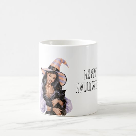 Mädchen schwarze Katze Halloween Kaffeetasse (Mittel)