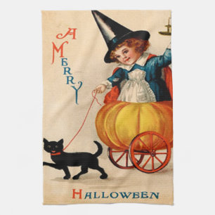 Mädchen & schwarze Katze Handtuch