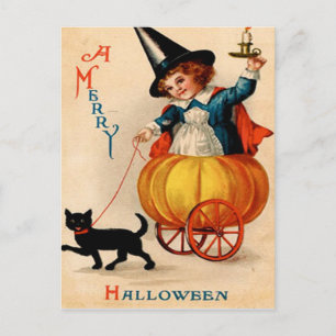 Mädchen & schwarze Katze Postkarte