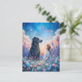 Mädchen Schwarzer Hund Sternenhimmel Postkarte (Stehend Vorderseite)