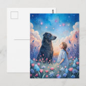 Mädchen Schwarzer Hund Sternenhimmel Postkarte (Vorne/Hinten)