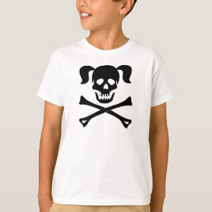 Mädchen-schwarzer Totenkopf mit gekreuzter Knoche T-Shirt