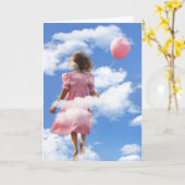 Mädchen schwimmen in Wolken mit Ballon Karte (Gelbe Blume)
