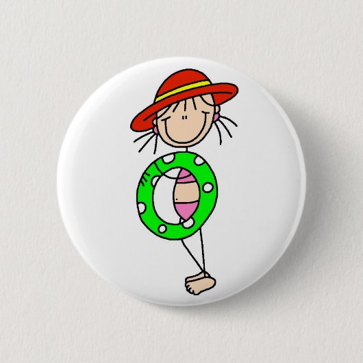 Mädchen-Schwimmen-Strichmännchen-Knopf Button (Vorderseite)