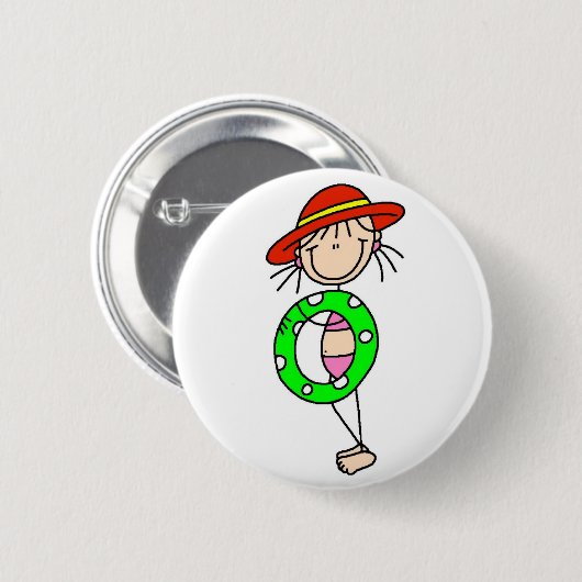 Mädchen-Schwimmen-Strichmännchen-Knopf Button (Vorne & Hinten)